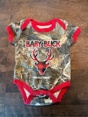 Realtree Camo Baby Buck One-Piece with Red Trim